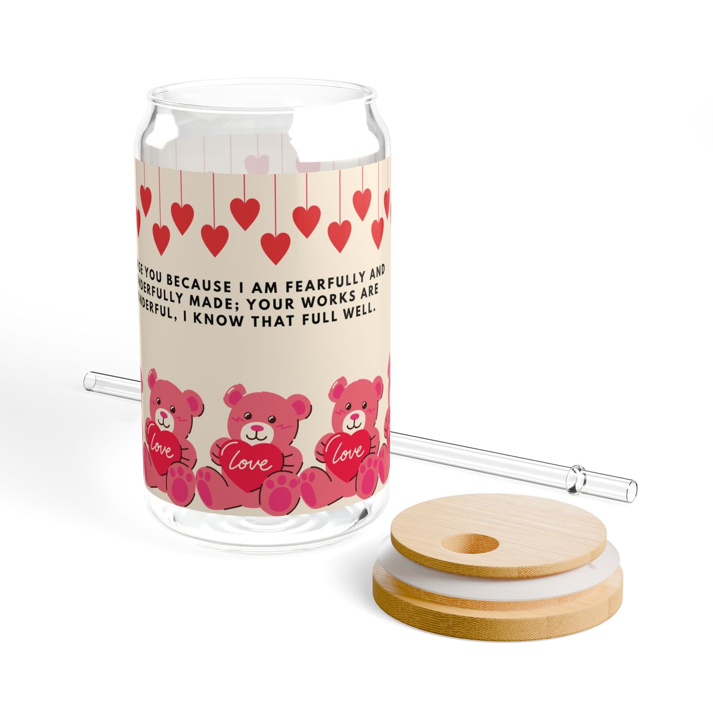 Adorable Bear Sipper Glass, 16oz -Bible verse, cute gift for loved one