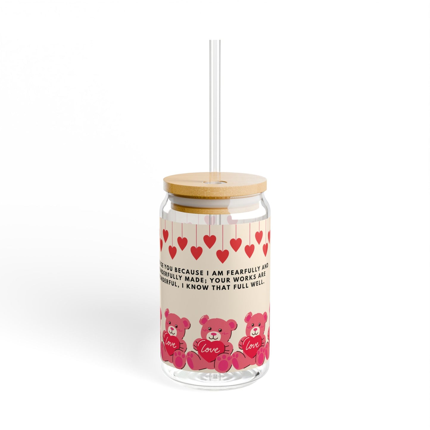 Adorable Bear Sipper Glass, 16oz -Bible verse, cute gift for loved one