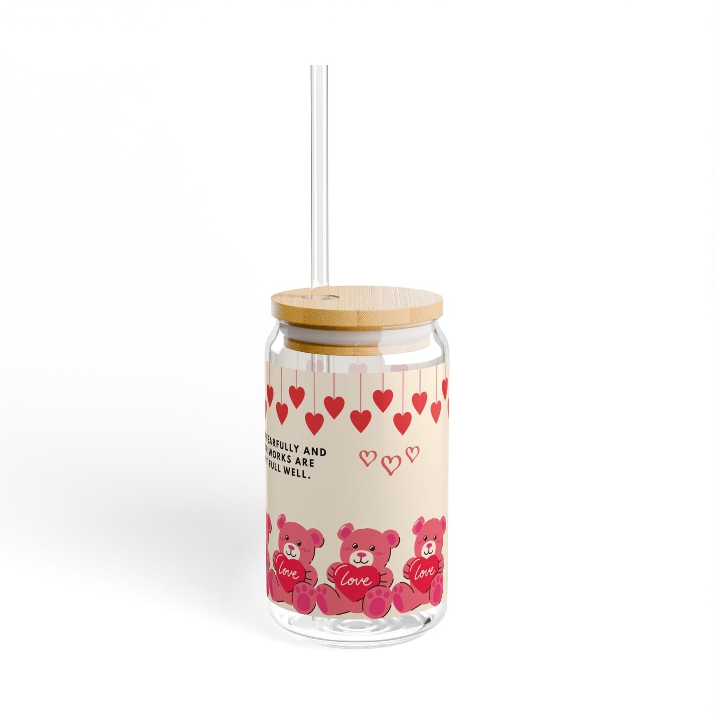 Adorable Bear Sipper Glass, 16oz -Bible verse, cute gift for loved one