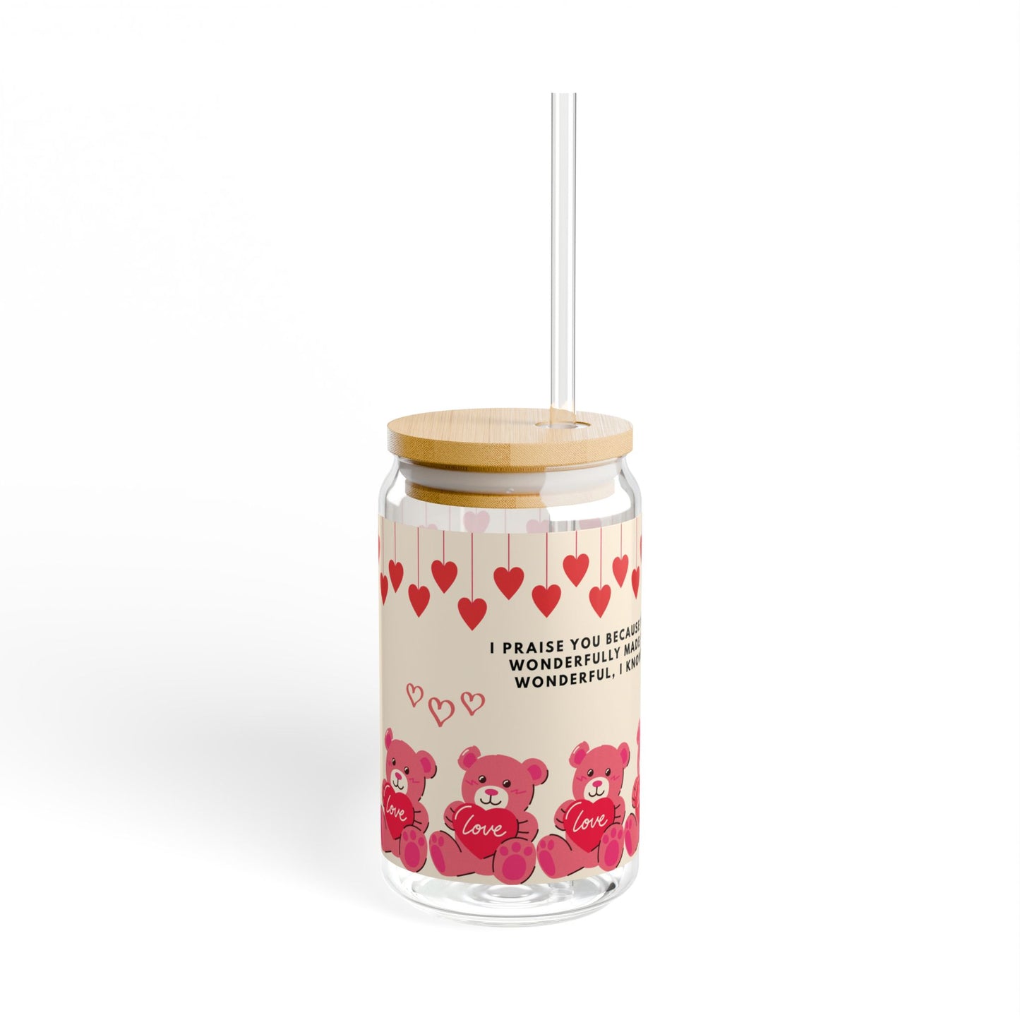 Adorable Bear Sipper Glass, 16oz -Bible verse, cute gift for loved one