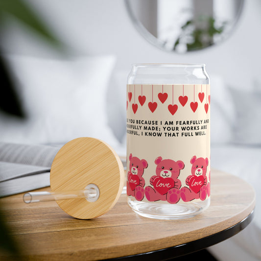 Adorable Bear Sipper Glass, 16oz -Bible verse, cute gift for loved one